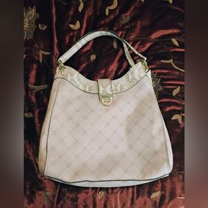 Nine West Pink and Cream Shoulder Bag with Hobo Silhouette
